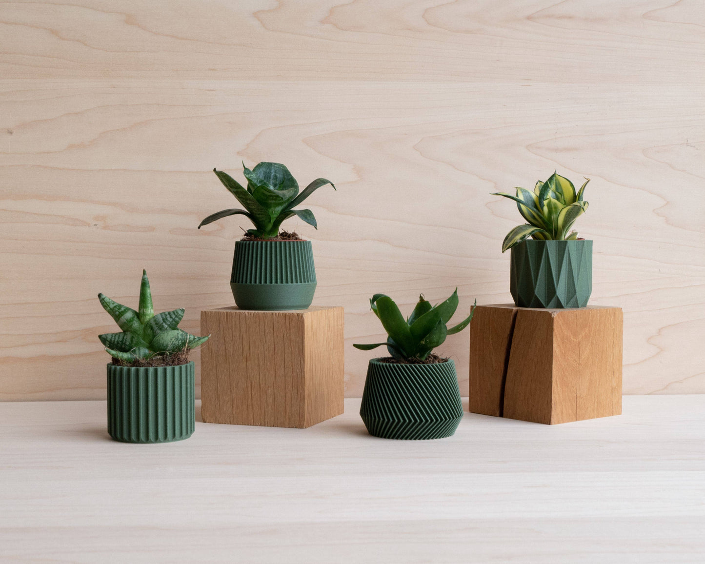 Set van 4 groene kleine binnenpotten – Oslo, Origami, Kobe, Stockholm