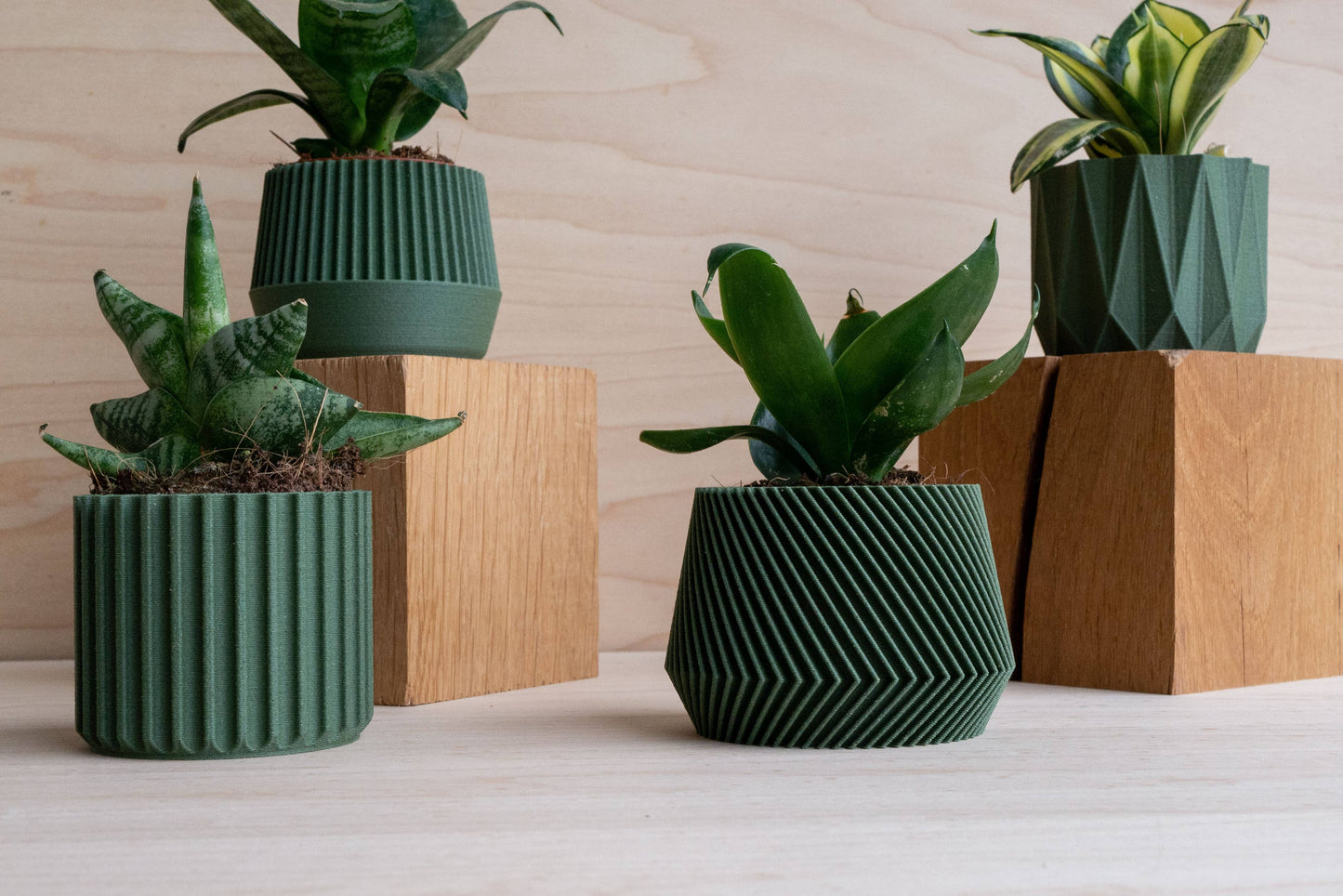Set van 4 groene kleine binnenpotten – Oslo, Origami, Kobe, Stockholm